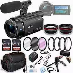 Sony FDR-AX53 4K Ultra HD Handycam Camcorder, 128GB Memory, Shotgun Video Microphone,Hand Grip, Tripod, Case and More